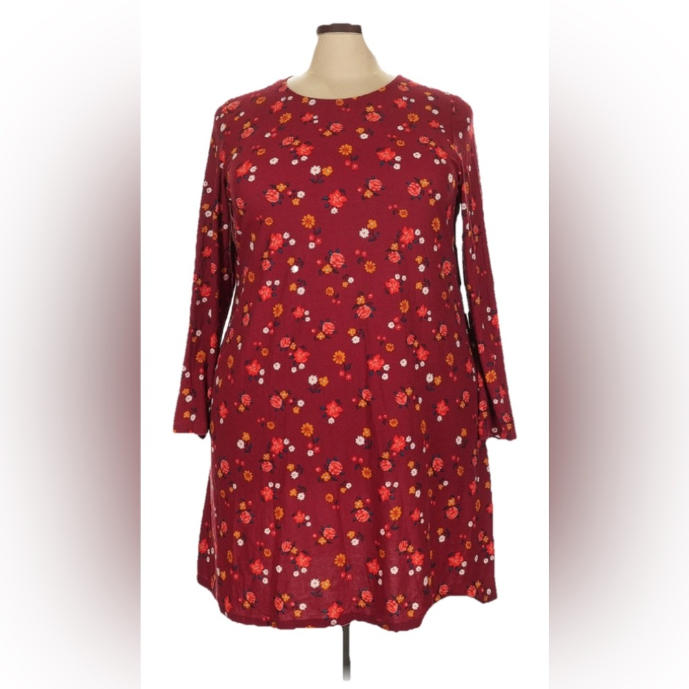 Harlow & Rose Floral Long Sleeve Dress in Red 1X